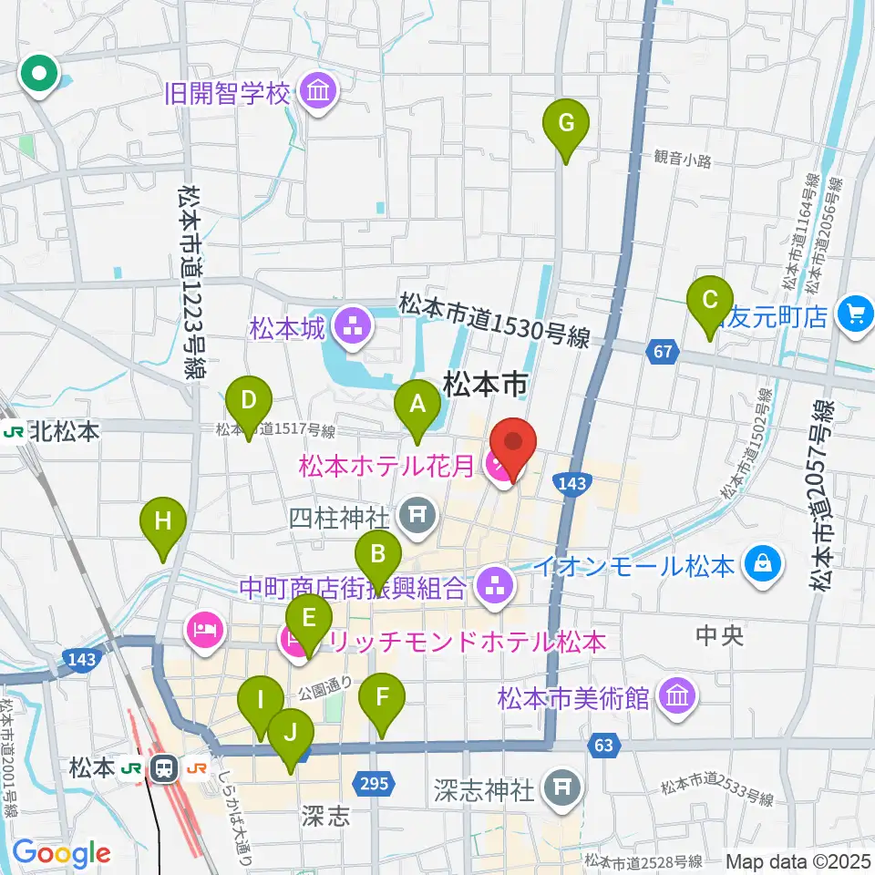 松本市下町会館周辺のコンビニエンスストア一覧地図