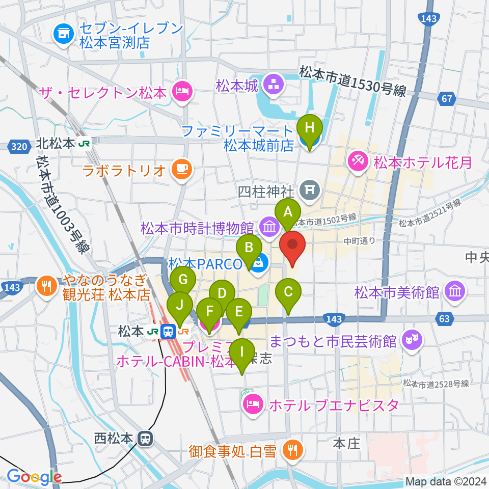 信毎メディアガーデン周辺のコンビニエンスストア一覧地図