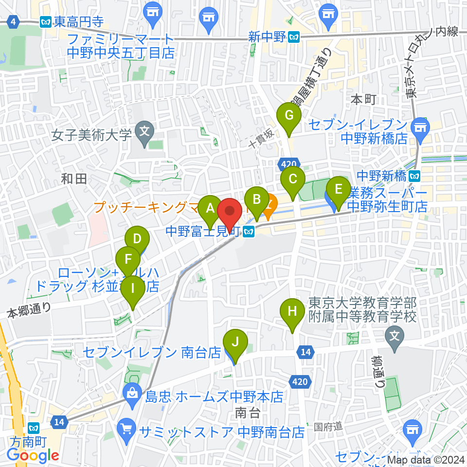 SG STUDIO周辺のコンビニエンスストア一覧地図