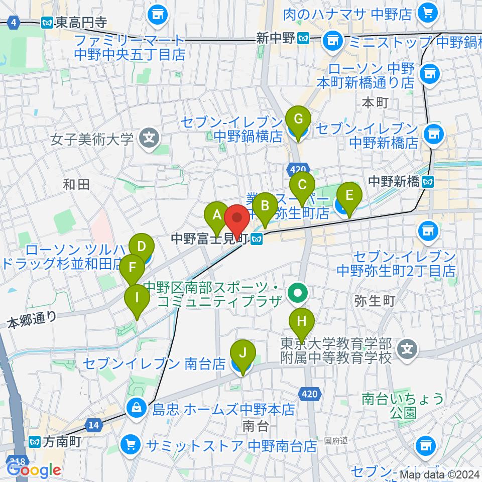 SG STUDIO周辺のコンビニエンスストア一覧地図