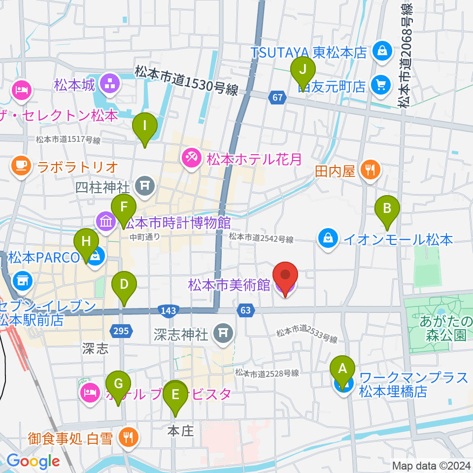 松本市美術館周辺のコンビニエンスストア一覧地図