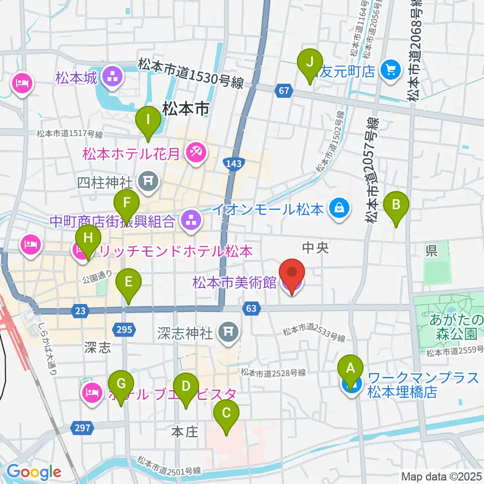 松本市美術館周辺のコンビニエンスストア一覧地図