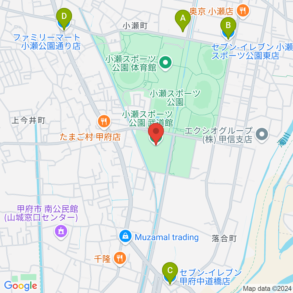 小瀬スポーツ公園武道館周辺のコンビニエンスストア一覧地図