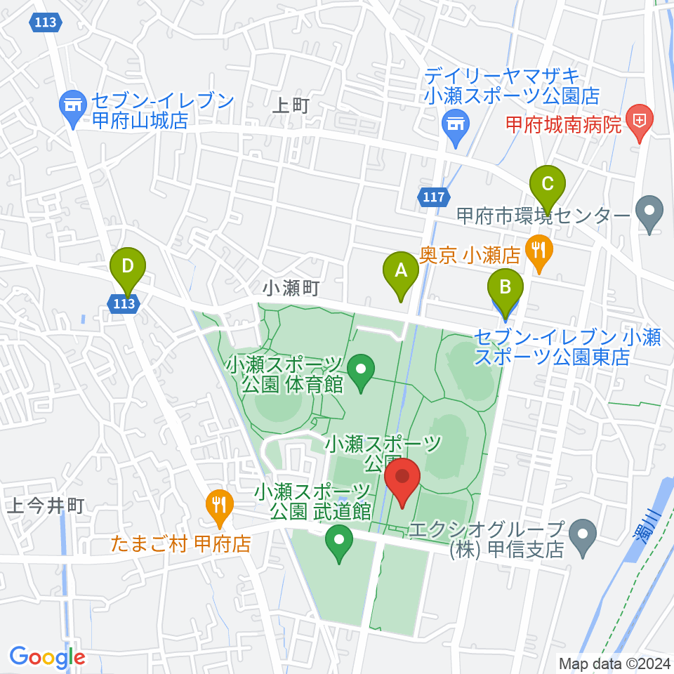 小瀬スポーツ公園アイスアリーナ周辺のコンビニエンスストア一覧地図