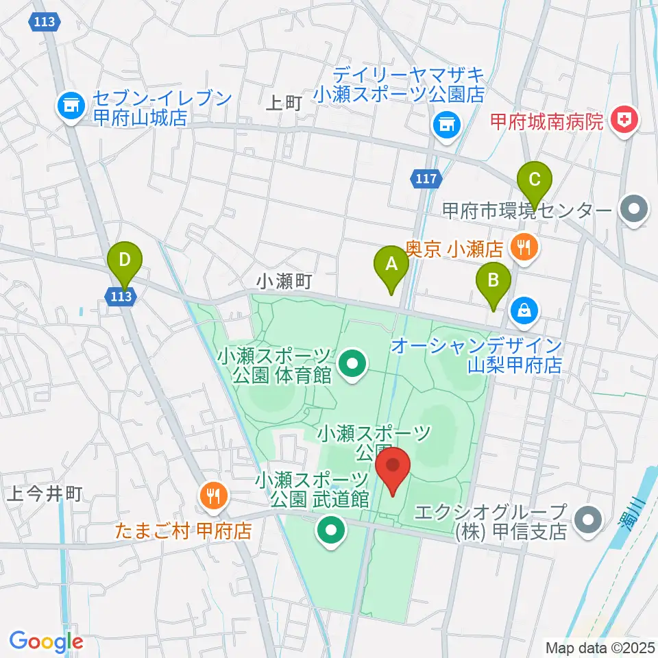 小瀬スポーツ公園アイスアリーナ周辺のコンビニエンスストア一覧地図