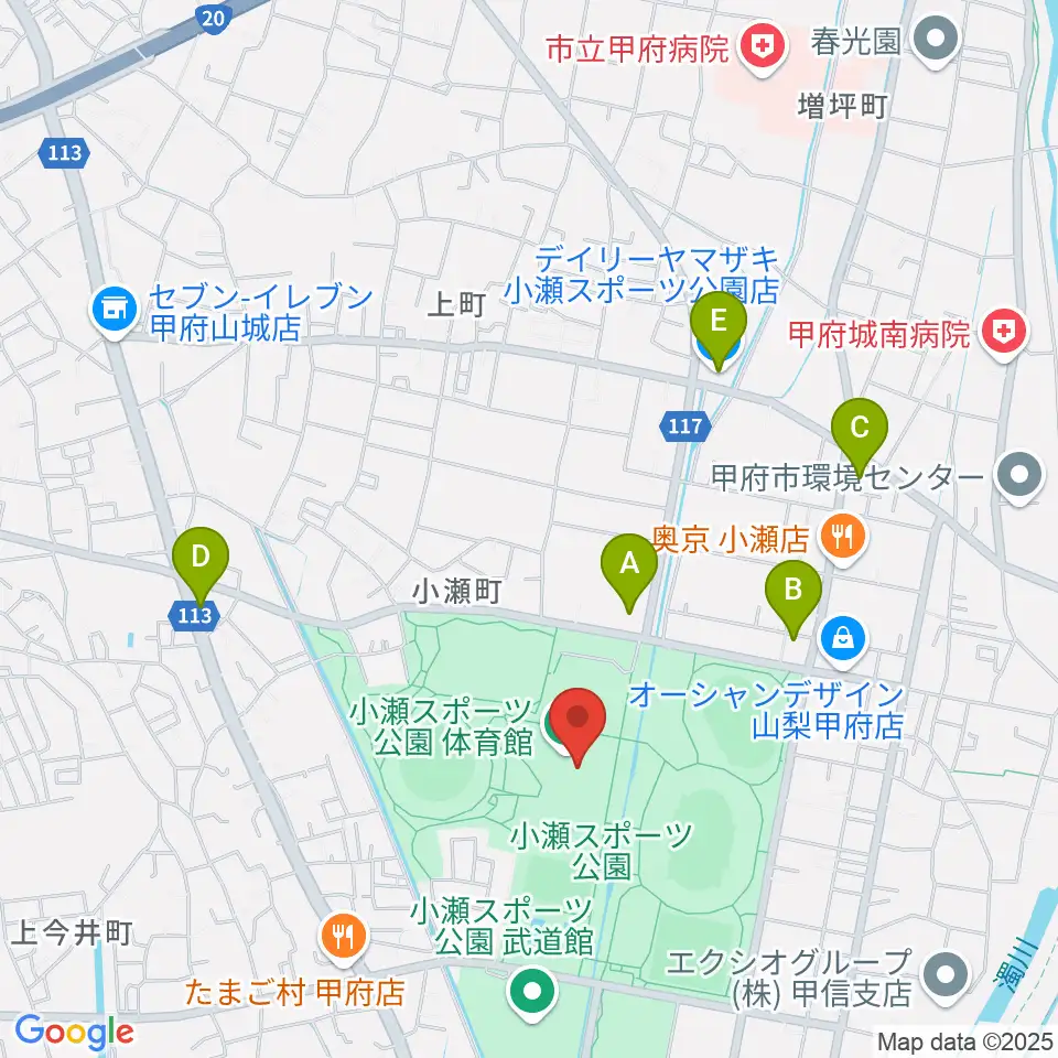 小瀬スポーツ公園体育館周辺のコンビニエンスストア一覧地図