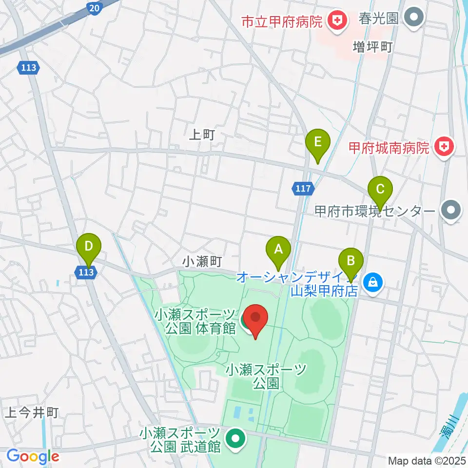 小瀬スポーツ公園体育館周辺のコンビニエンスストア一覧地図
