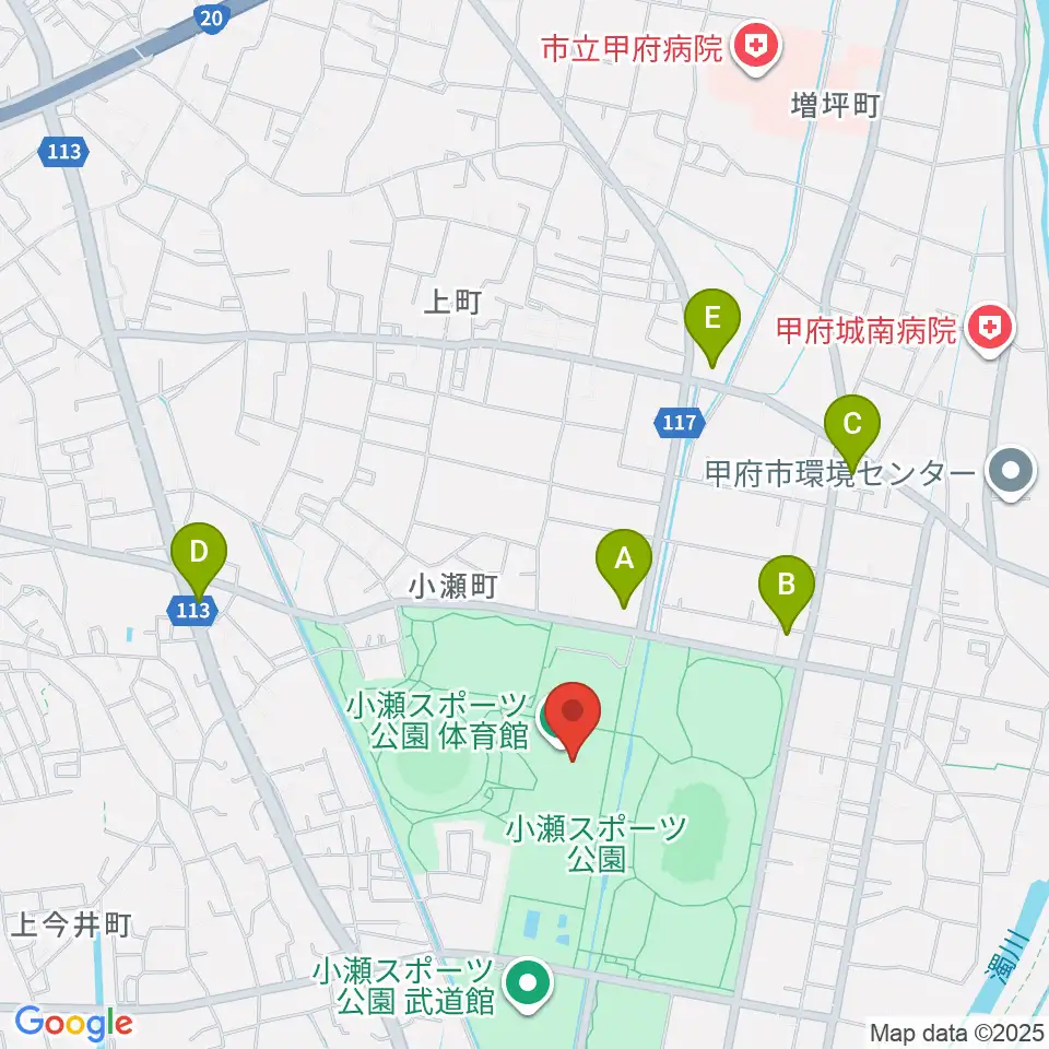 小瀬スポーツ公園体育館周辺のコンビニエンスストア一覧地図