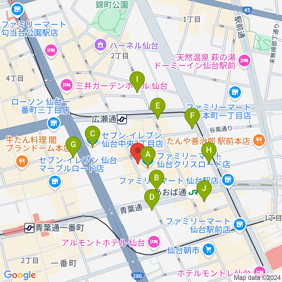 誰も知らない劇場周辺のコンビニエンスストア一覧地図