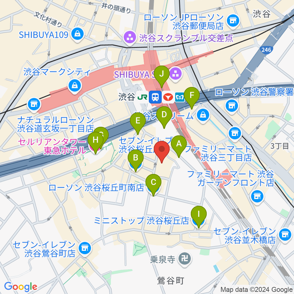 渋谷ホール＆スタジオ周辺のコンビニエンスストア一覧地図