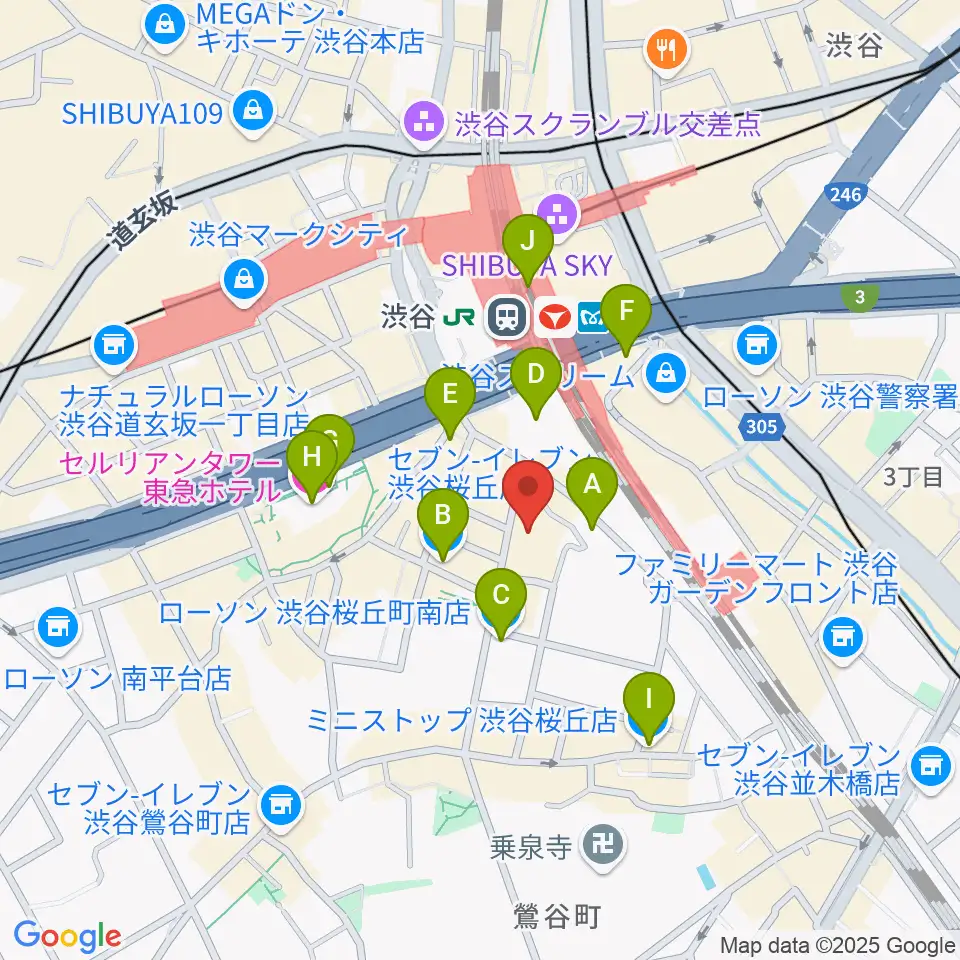 渋谷ホール&スタジオ周辺のコンビニエンスストア一覧地図