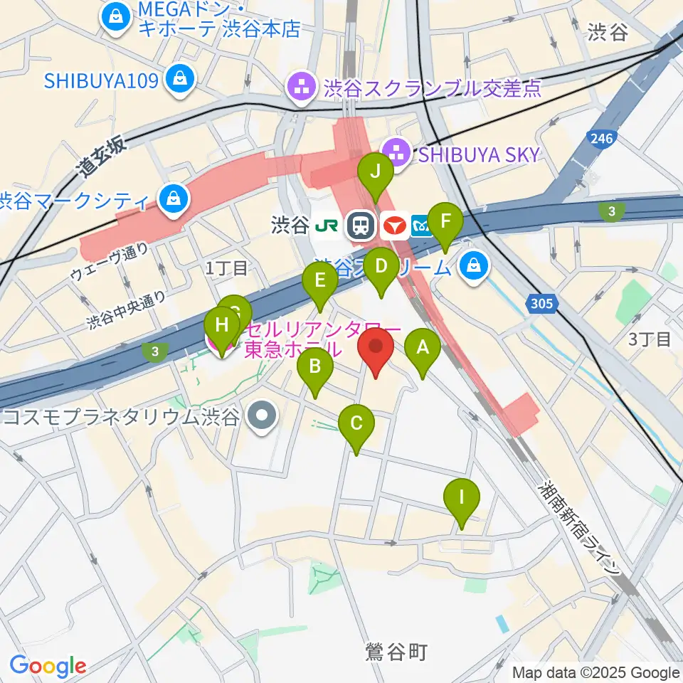 渋谷ホール&スタジオ周辺のコンビニエンスストア一覧地図