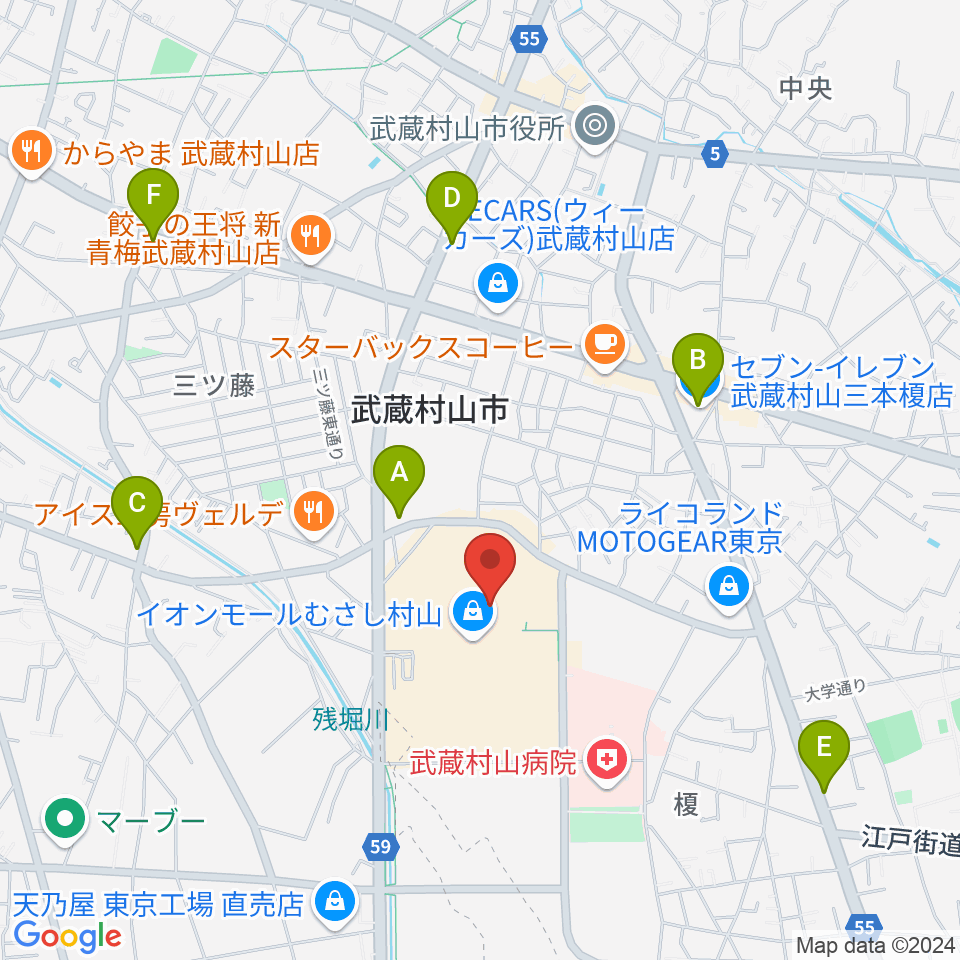 島村楽器 イオンモールむさし村山店周辺のコンビニエンスストア一覧地図