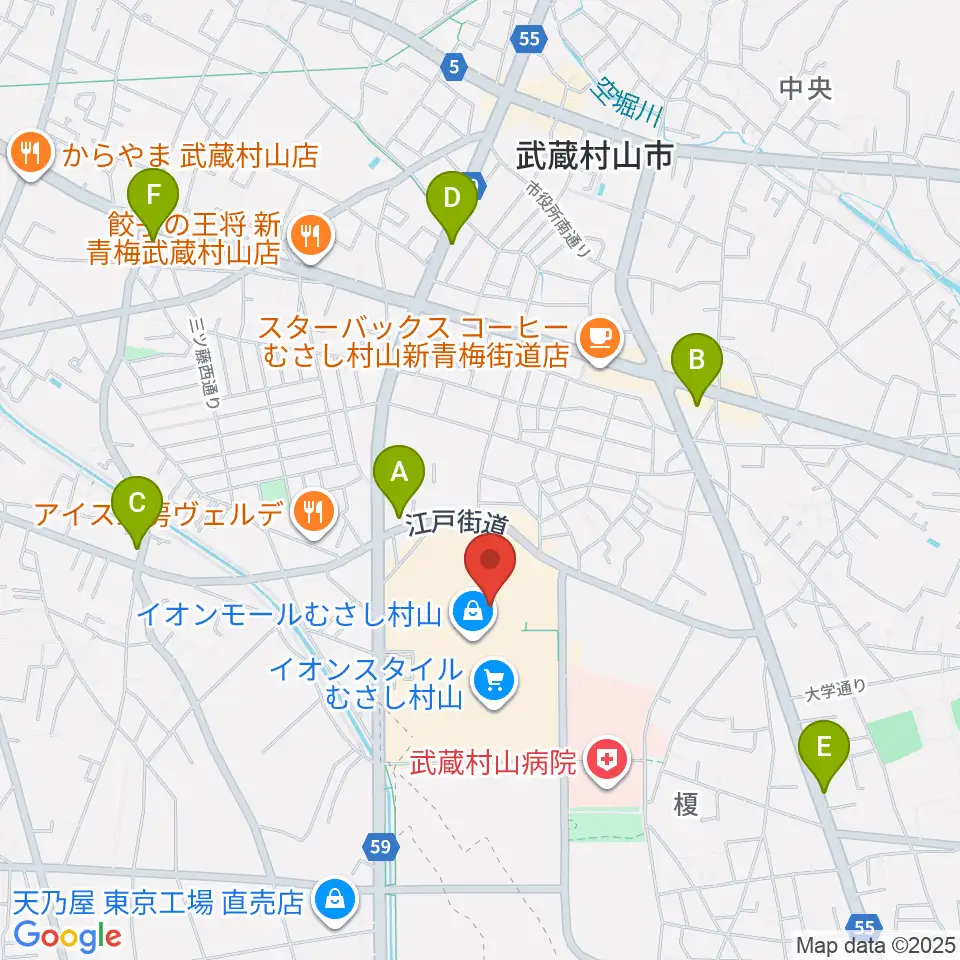 島村楽器 イオンモールむさし村山店周辺のコンビニエンスストア一覧地図