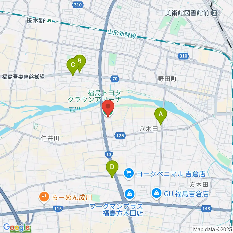福島トヨタクラウンアリーナ周辺のコンビニエンスストア一覧地図