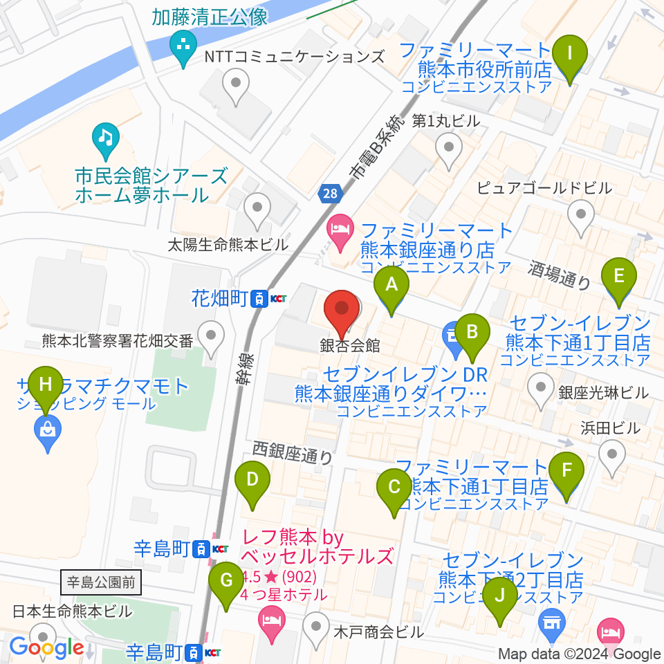 熊本FACTOR周辺のコンビニエンスストア一覧地図