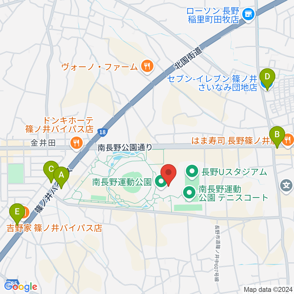 南長野運動公園体育館周辺のコンビニエンスストア一覧地図