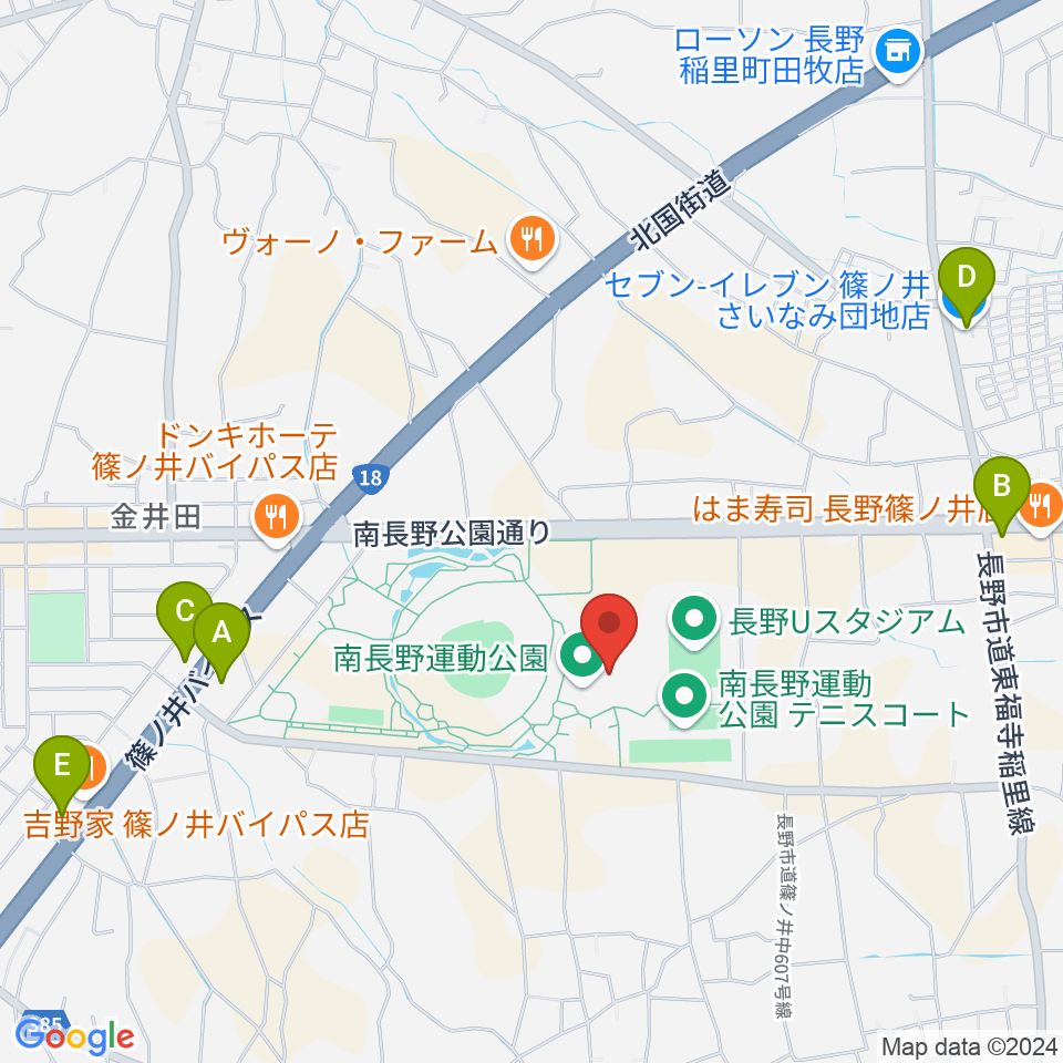 南長野運動公園体育館周辺のコンビニエンスストア一覧地図