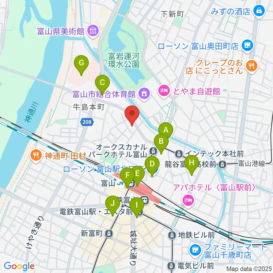 県営富山武道館周辺のコンビニエンスストア一覧地図