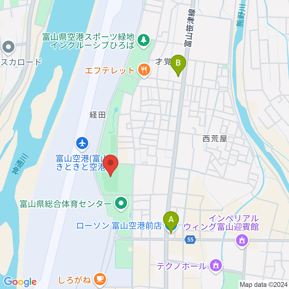 富山県空港スポーツ緑地 陸上競技場周辺のコンビニエンスストア一覧地図