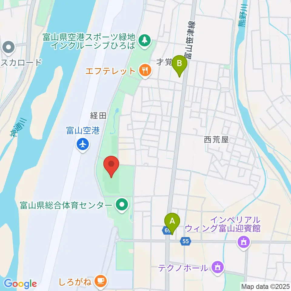 富山県空港スポーツ緑地 陸上競技場周辺のコンビニエンスストア一覧地図