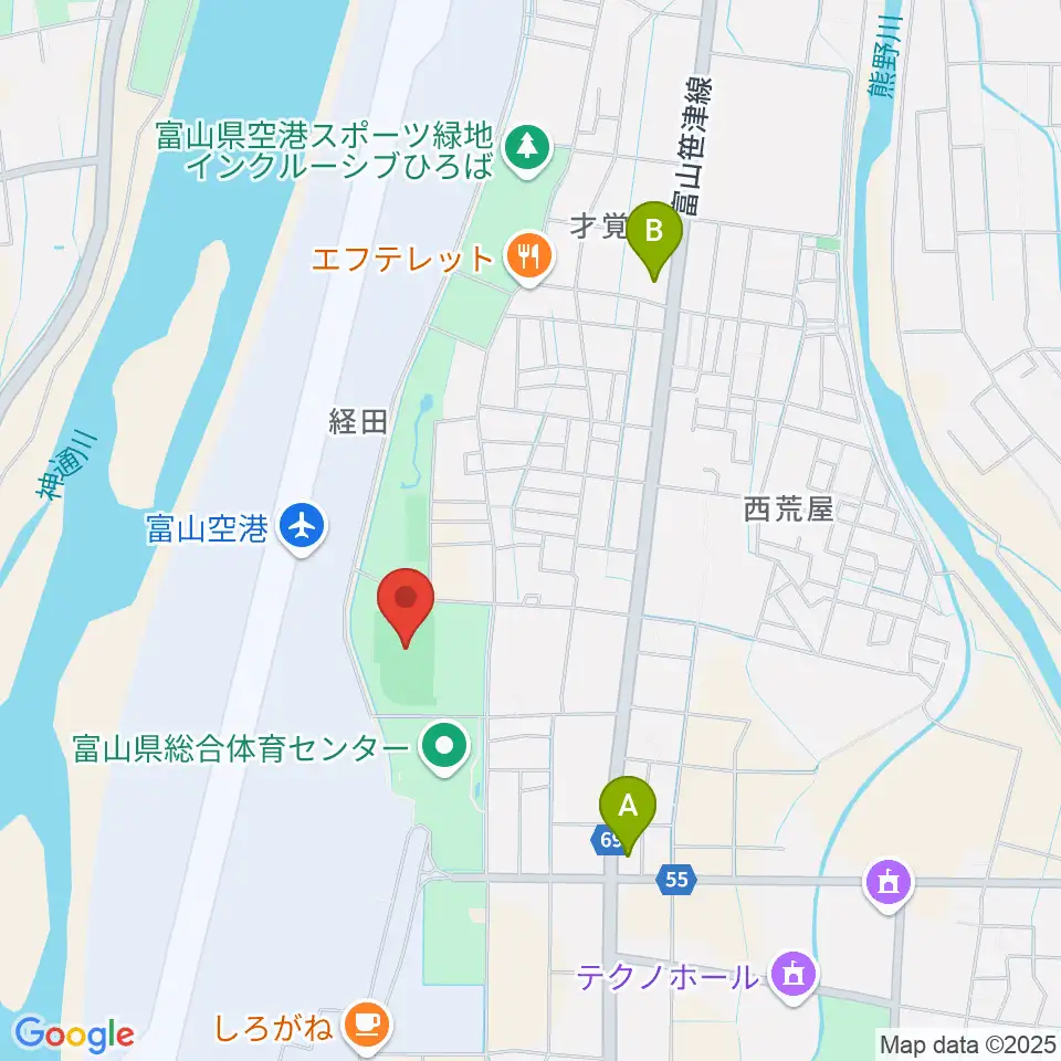 富山県空港スポーツ緑地 陸上競技場周辺のコンビニエンスストア一覧地図