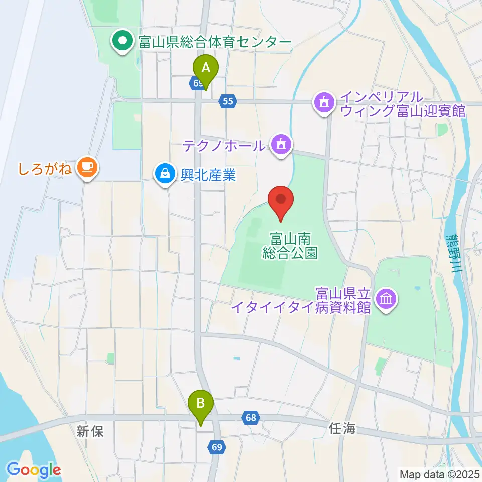 富山市南総合公園体育文化センター周辺のコンビニエンスストア一覧地図