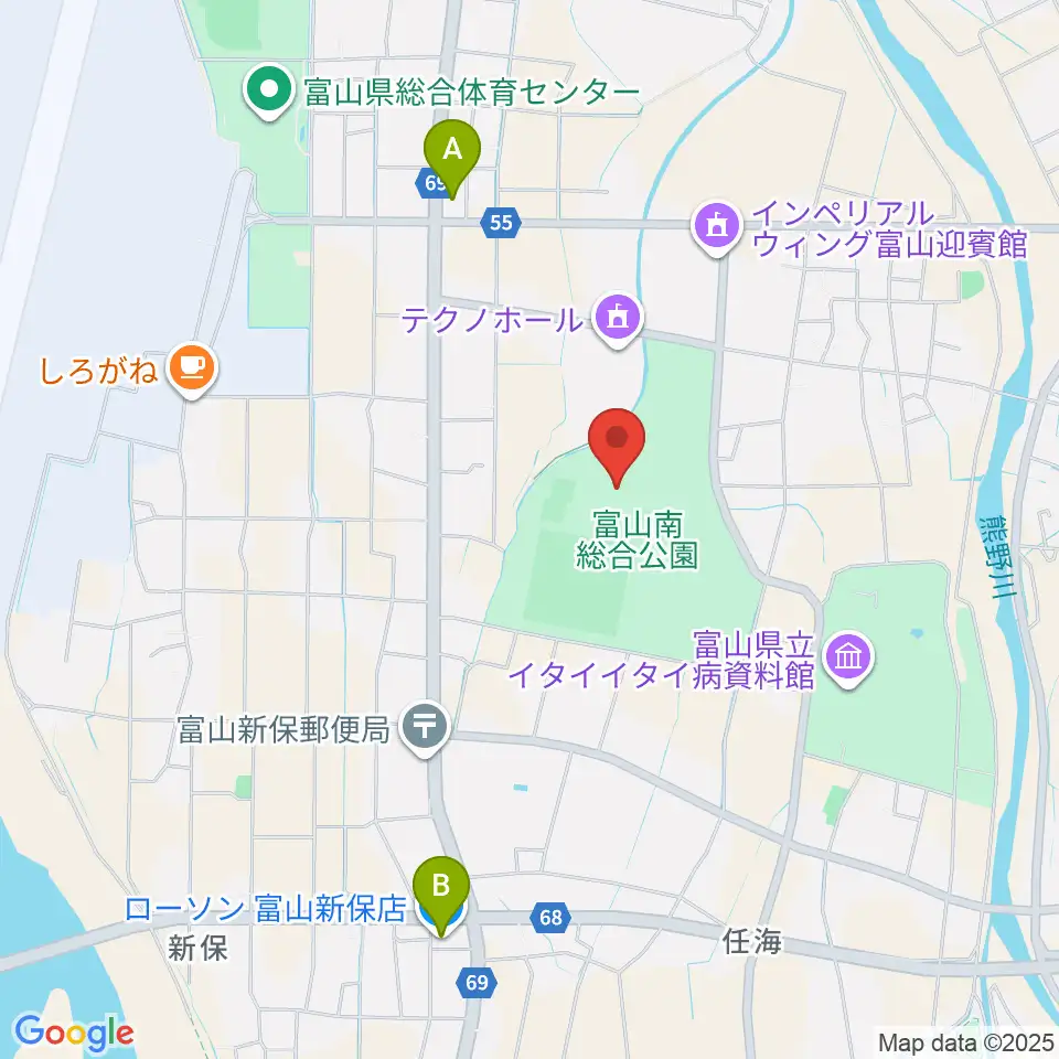 富山市南総合公園体育文化センター周辺のコンビニエンスストア一覧地図