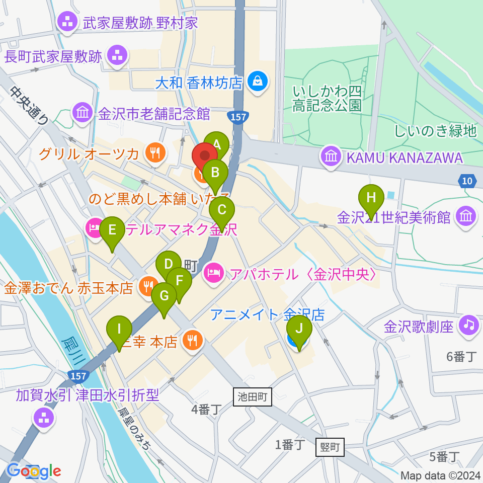 金沢MINSHIA周辺のコンビニエンスストア一覧地図