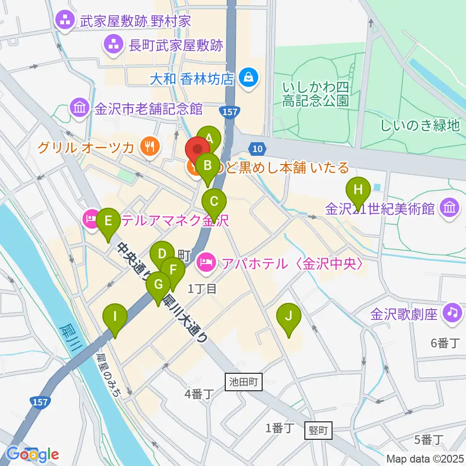 金沢MINSHIA周辺のコンビニエンスストア一覧地図
