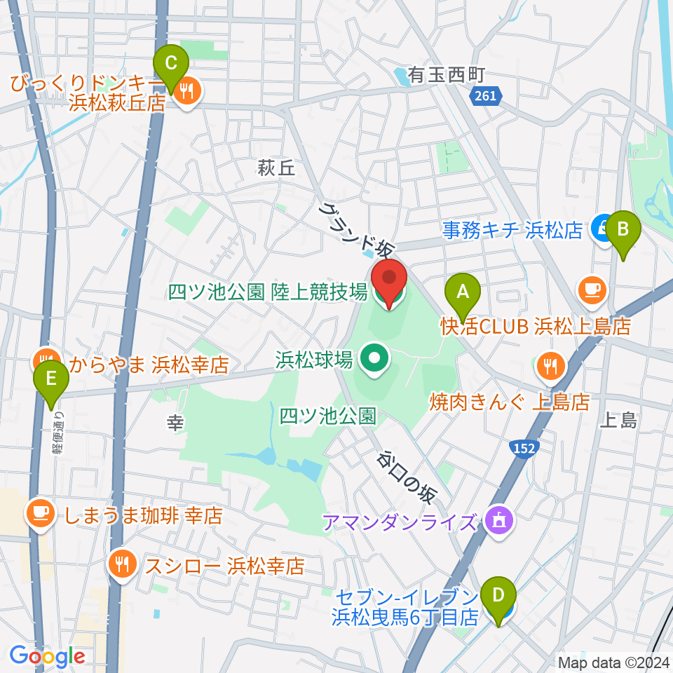 四ツ池公園陸上競技場周辺のコンビニエンスストア一覧地図