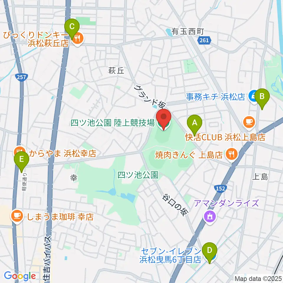 四ツ池公園陸上競技場周辺のコンビニエンスストア一覧地図