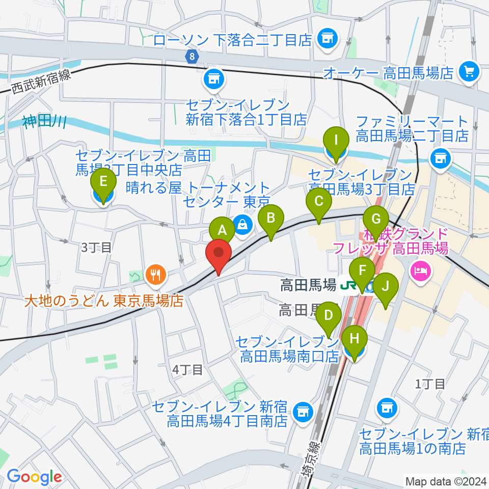 高田馬場フェリーハ音楽教室周辺のコンビニエンスストア一覧地図