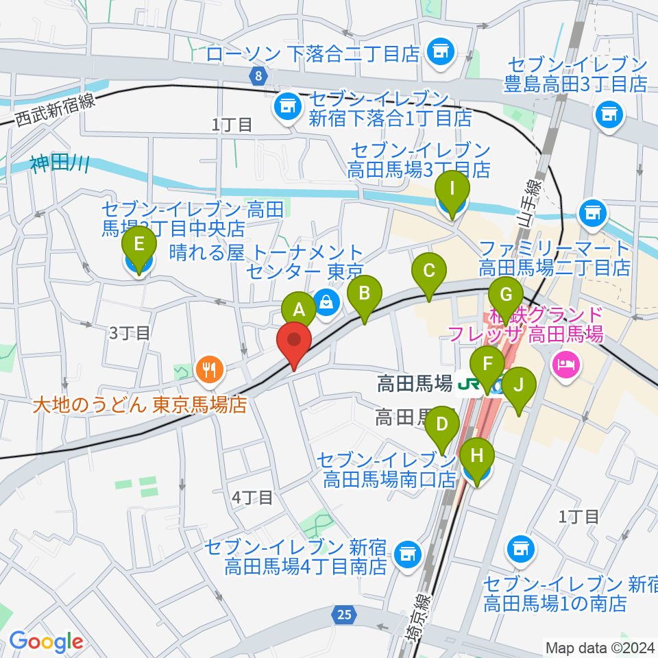 高田馬場フェリーハ音楽教室周辺のコンビニエンスストア一覧地図