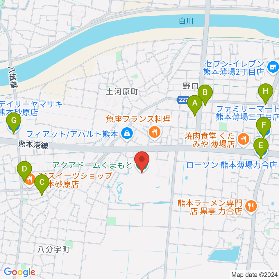 アクアドームくまもと周辺のコンビニエンスストア一覧地図