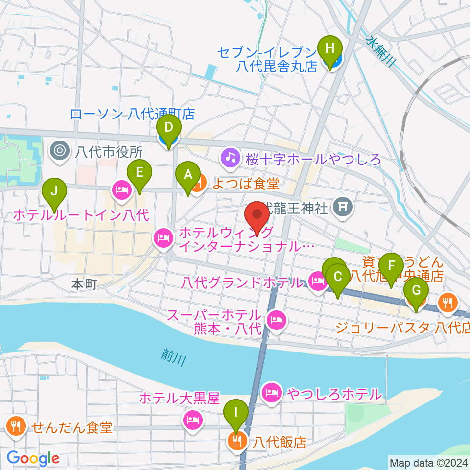 八代トヨオカ地建アリーナ周辺のコンビニエンスストア一覧地図