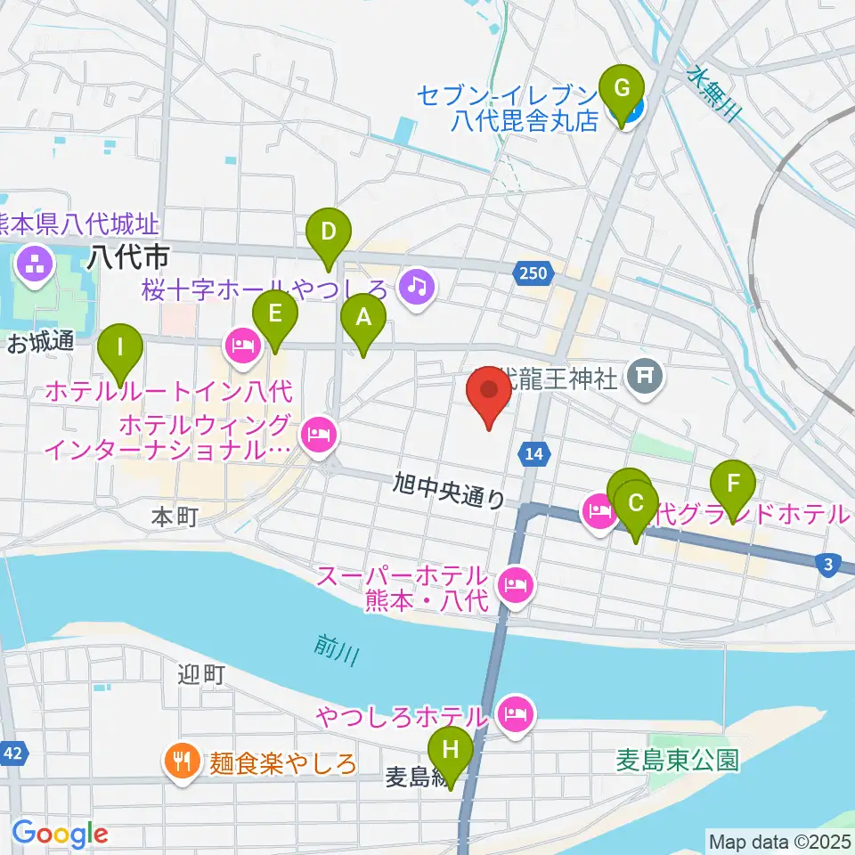 八代トヨオカ地建アリーナ周辺のコンビニエンスストア一覧地図
