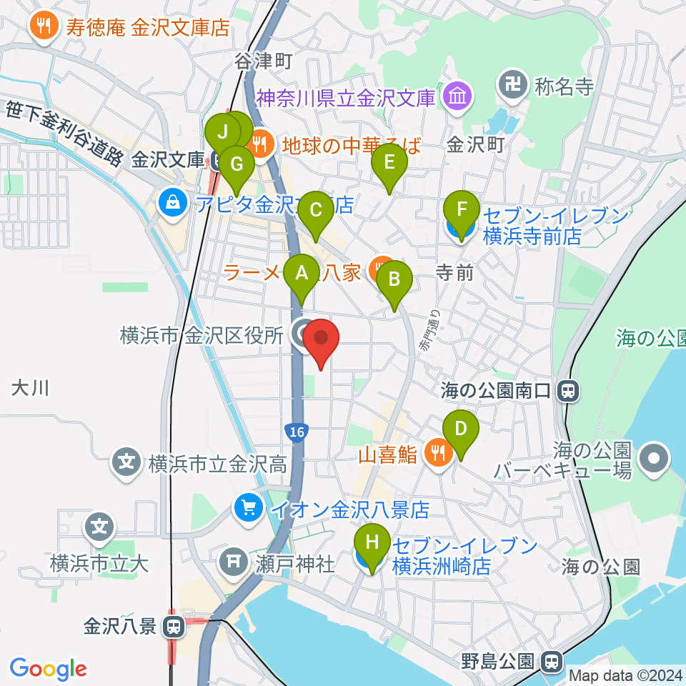 横浜市金沢公会堂周辺のコンビニエンスストア一覧地図