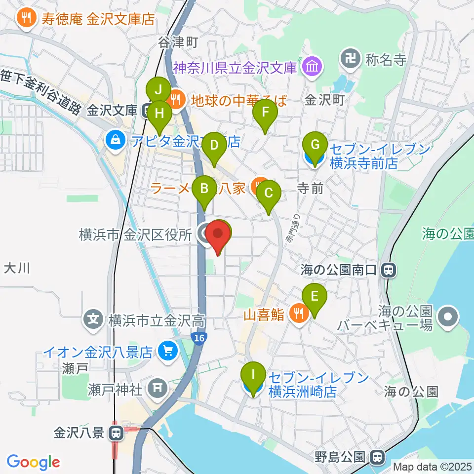 横浜市金沢公会堂周辺のコンビニエンスストア一覧地図