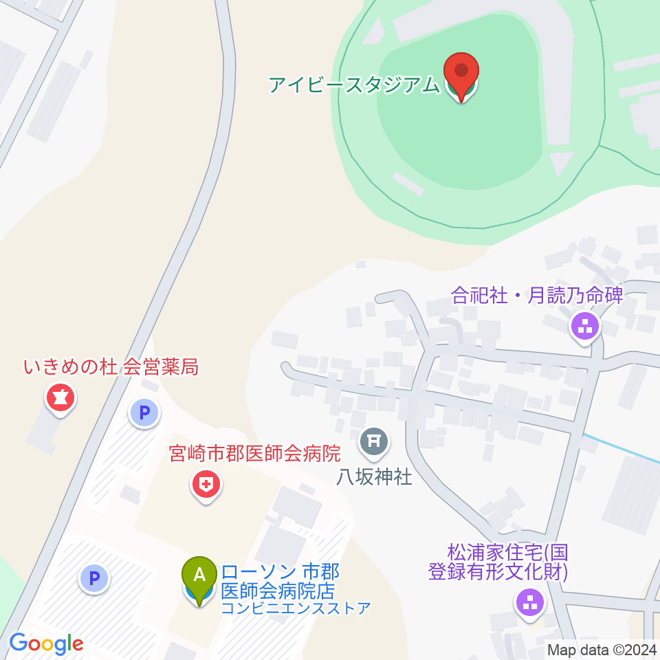 アイビースタジアム周辺のコンビニエンスストア一覧地図