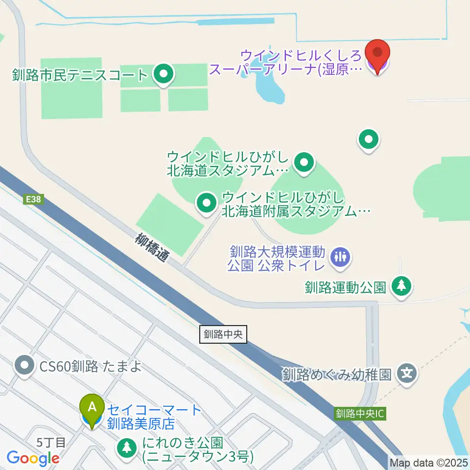 ウインドヒルくしろスーパーアリーナ周辺のコンビニエンスストア一覧地図
