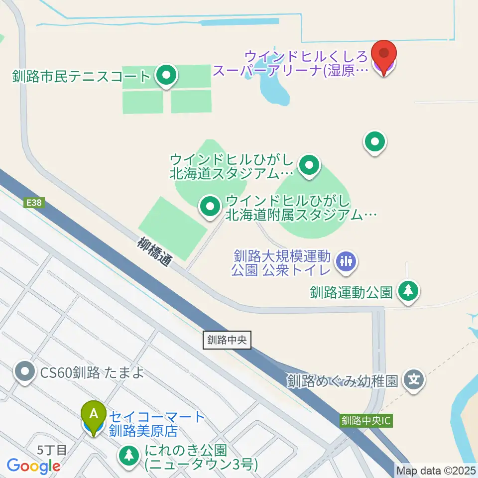 ウインドヒルくしろスーパーアリーナ周辺のコンビニエンスストア一覧地図