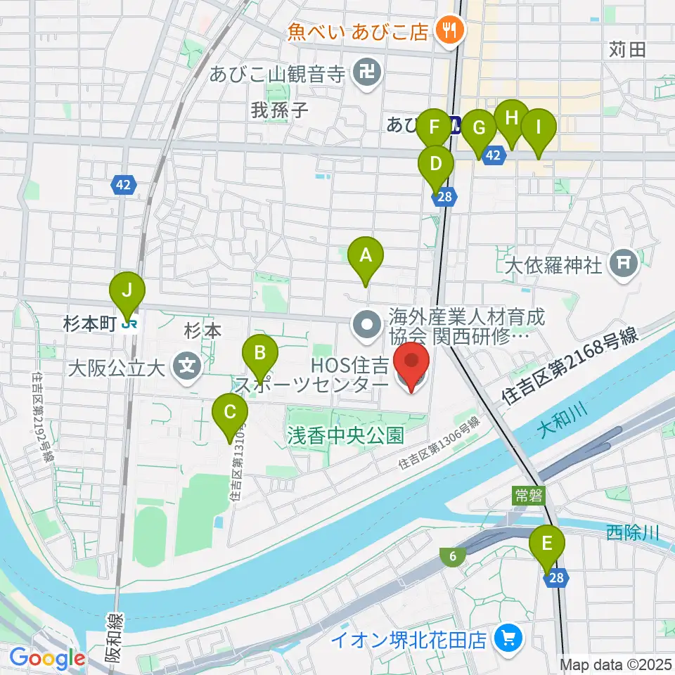大阪市立住吉スポーツセンター・屋内プール周辺のコンビニエンスストア一覧地図