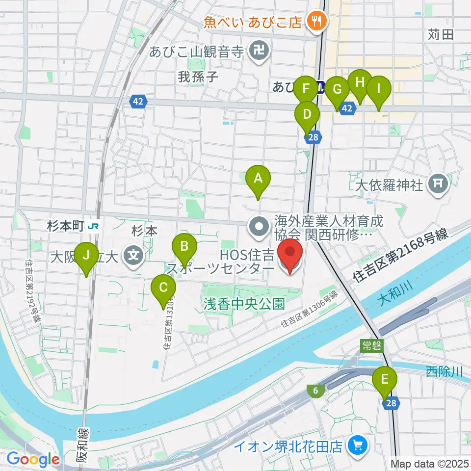 大阪市立住吉スポーツセンター・屋内プール周辺のコンビニエンスストア一覧地図