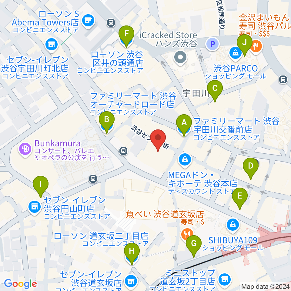 ビーツ渋谷周辺のコンビニエンスストア一覧地図