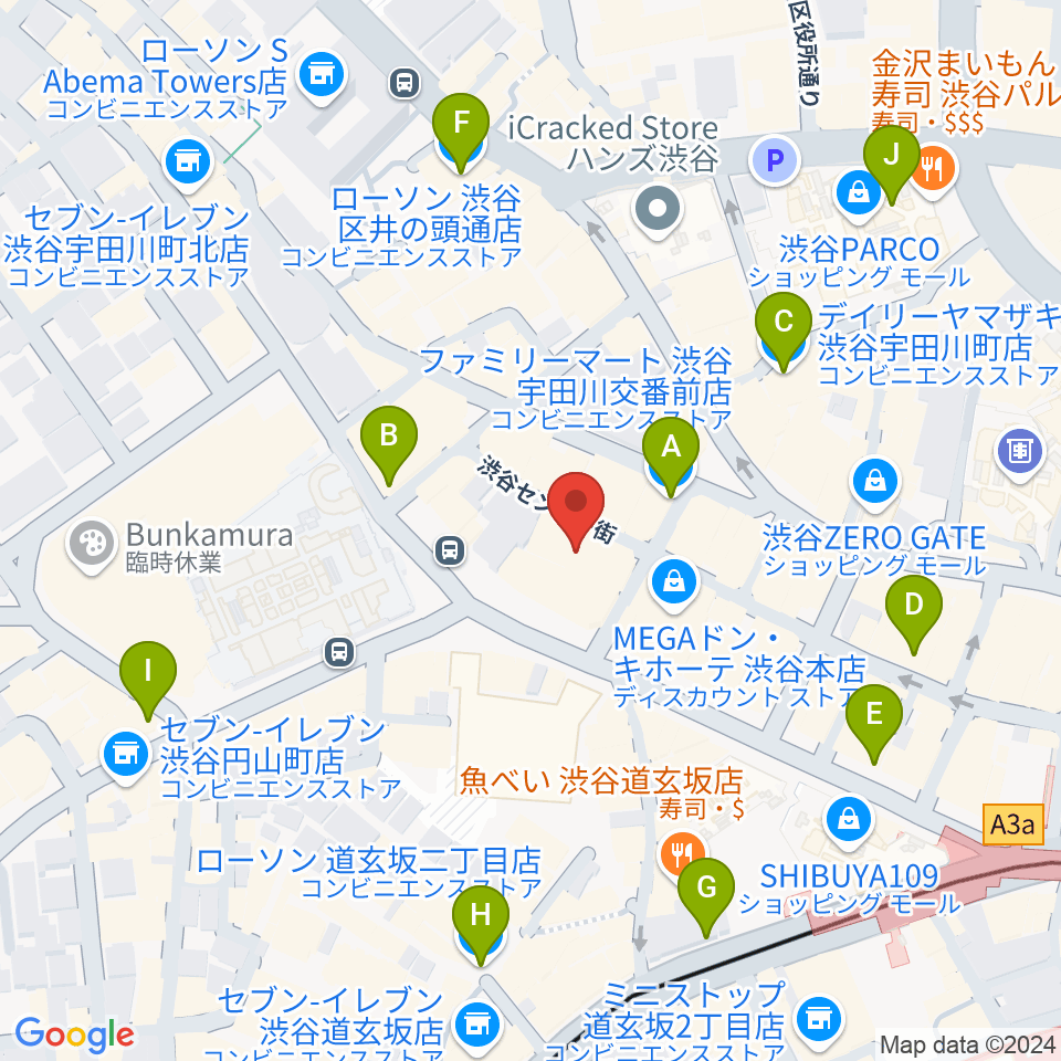 ビーツ渋谷周辺のコンビニエンスストア一覧地図