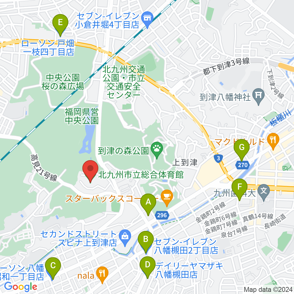 北九州市立総合体育館周辺のコンビニエンスストア一覧地図