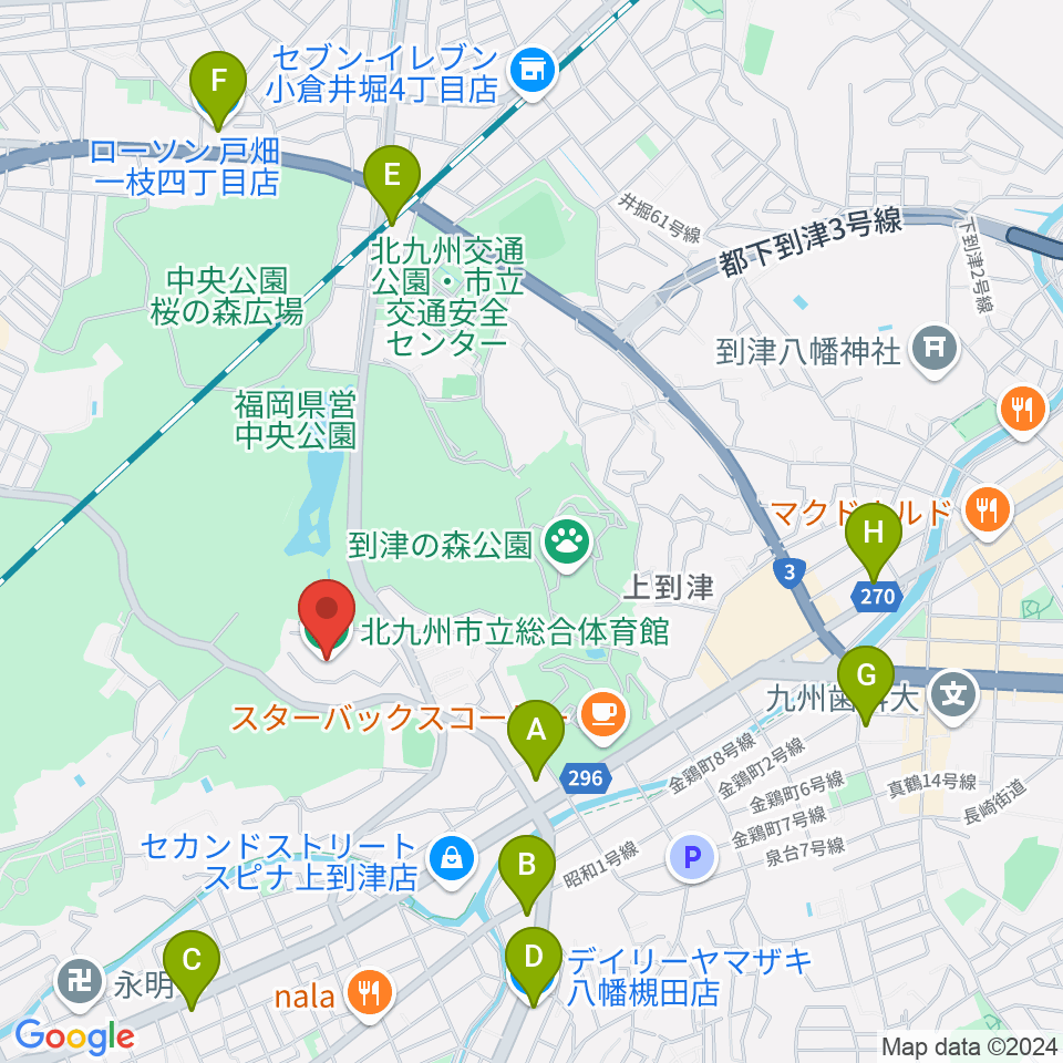 北九州市立総合体育館周辺のコンビニエンスストア一覧地図