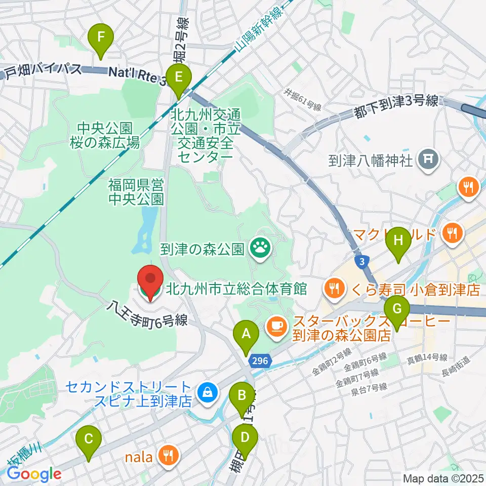 北九州市立総合体育館周辺のコンビニエンスストア一覧地図