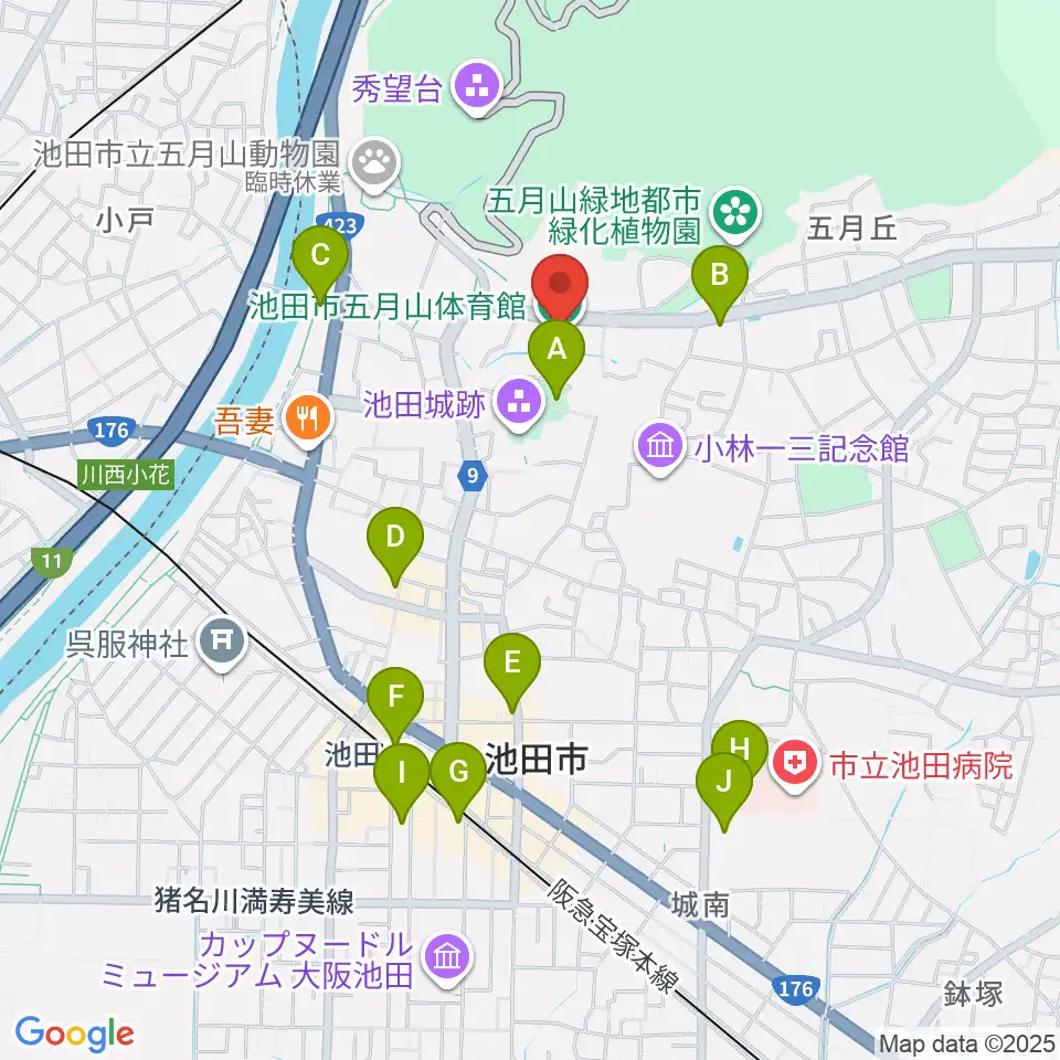 池田市五月山体育館周辺のコンビニエンスストア一覧地図